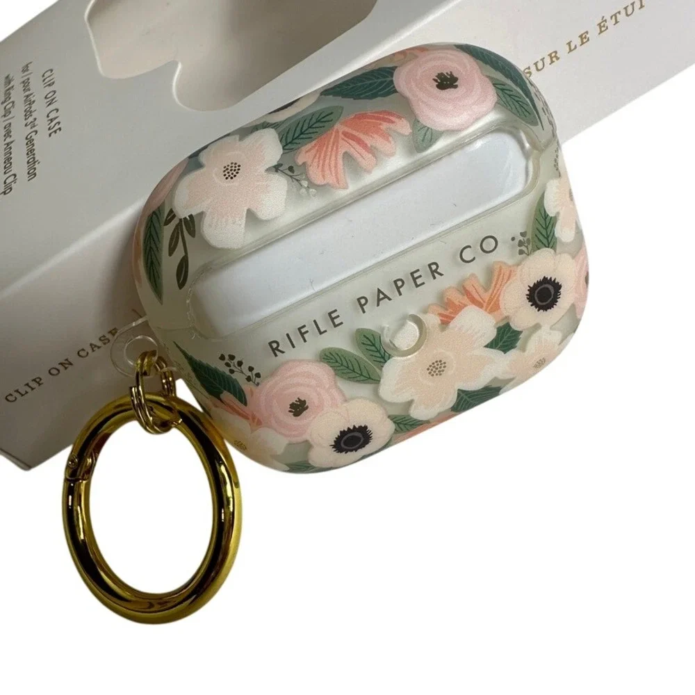 Rifle Paper Co Clip On Case for Airpods‎ 3rd Gen Clear Wildflowers Gold Ring